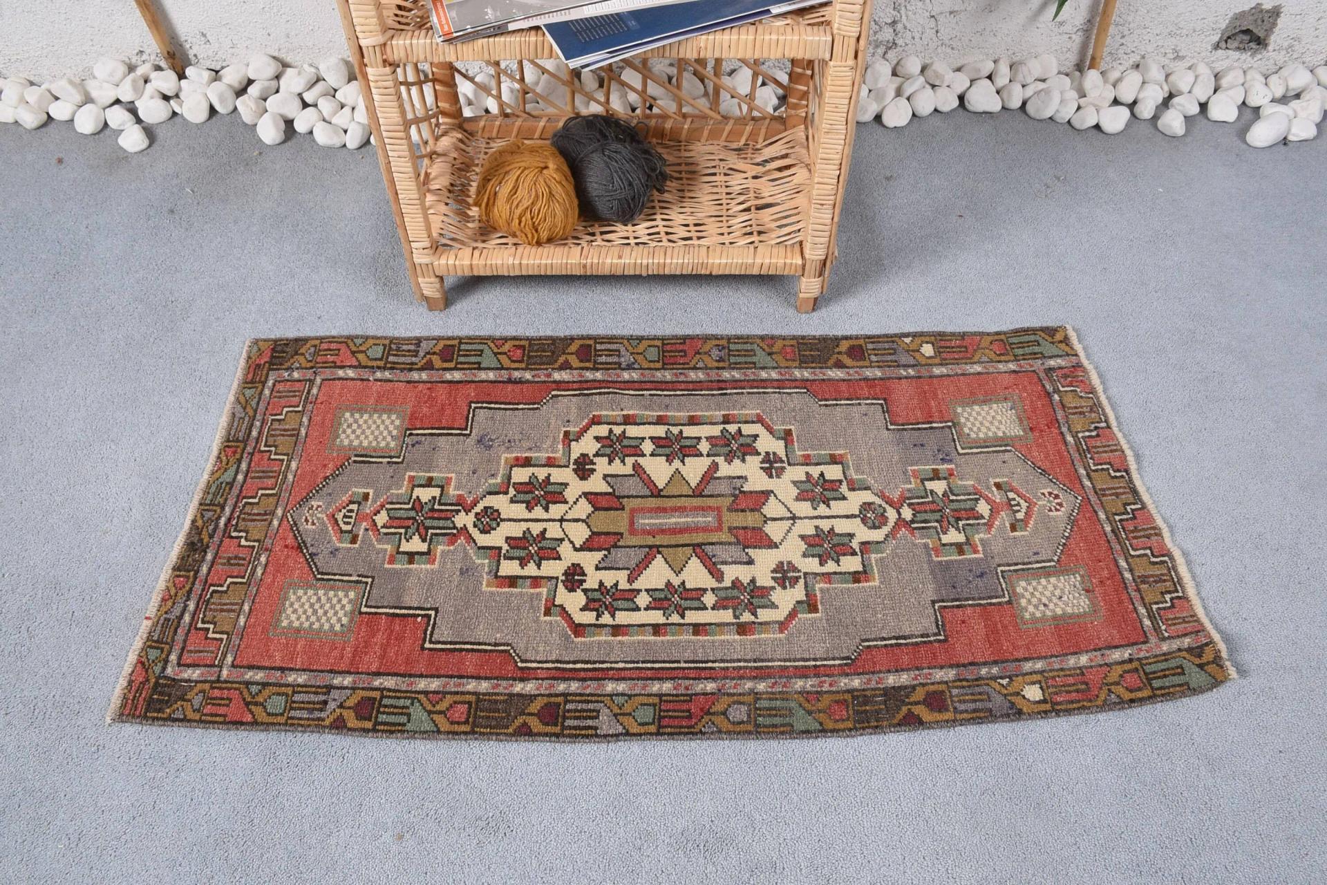 Handmade Turkish Oriental Rug 1.7x3.4 ft, Red Vintage Wool Rug