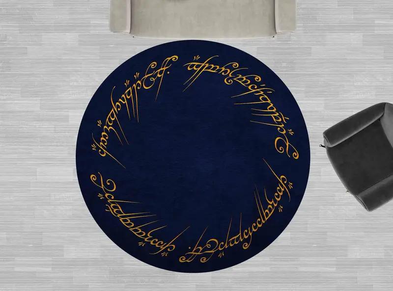 Navy Blue Round Circle Modern Printed Rug Inspired by LOTR - 1