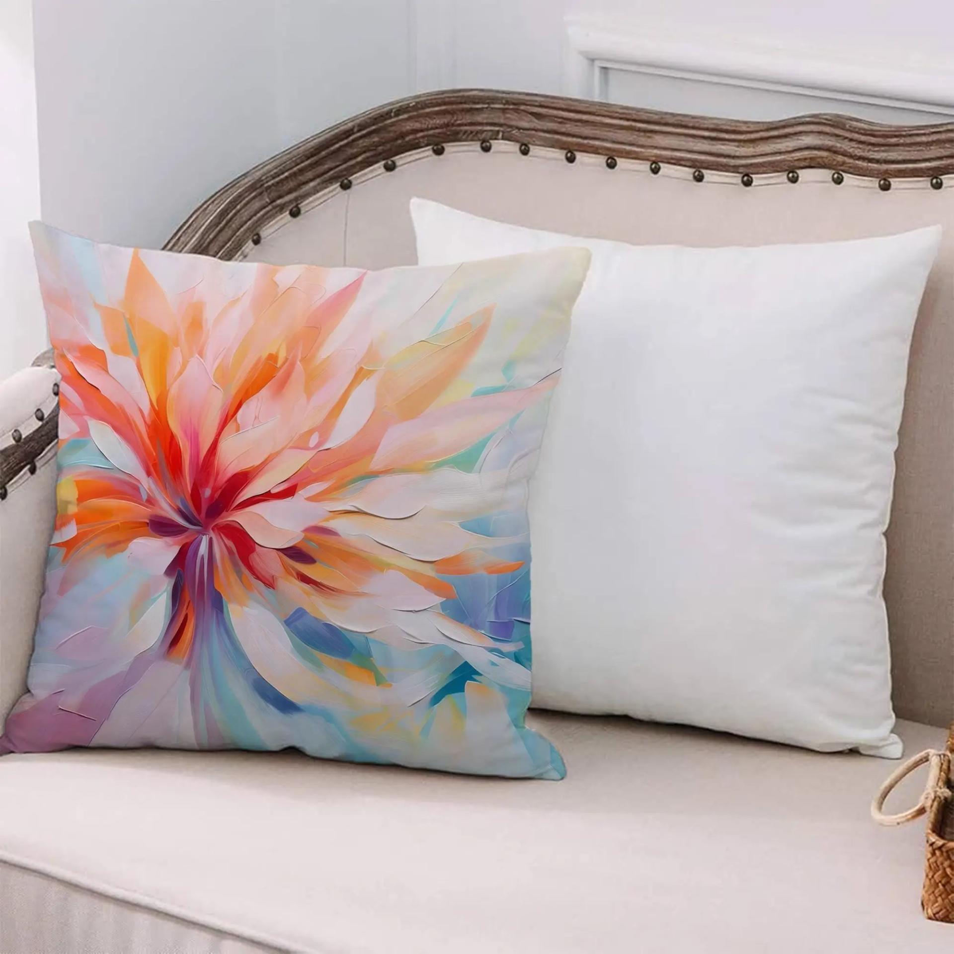 Abstract Flower Modern Printed Pillow, Colorful Home Decor Accent