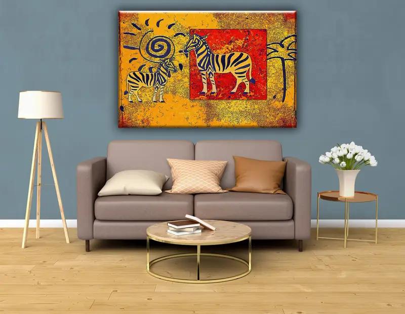 Decoración de lienzo de arte africano, lienzo de diseño de caballos, lienzo de diseñador, decoración colgante de pared, pintura de lona, arte de pared de decoración del hogar, pintura enmarcada, - 1
