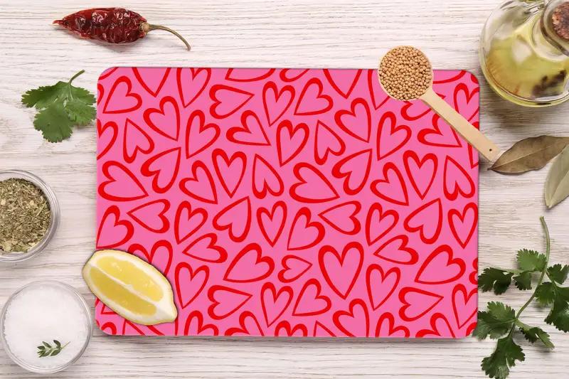 Modern Patterned Glass Cutting Board with Pink and Red Hearts - 1
