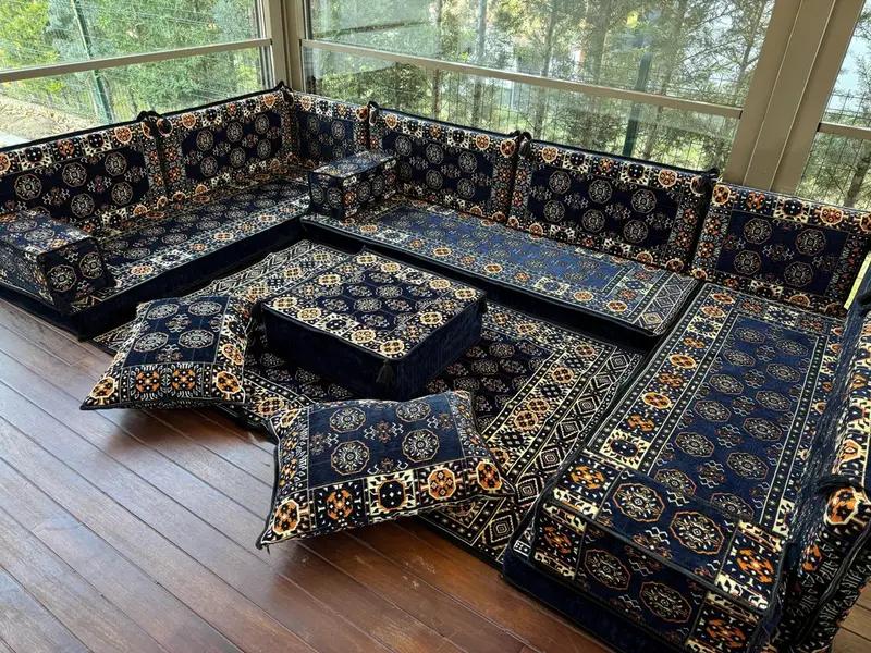 Trendy Floor Cushion Set, Turkish Sofa Set, Ethnic Home Decor Seating, Handmade Floor Sofa, Tribal Design Sofa, Oriental Boho Lounge Set, - 1