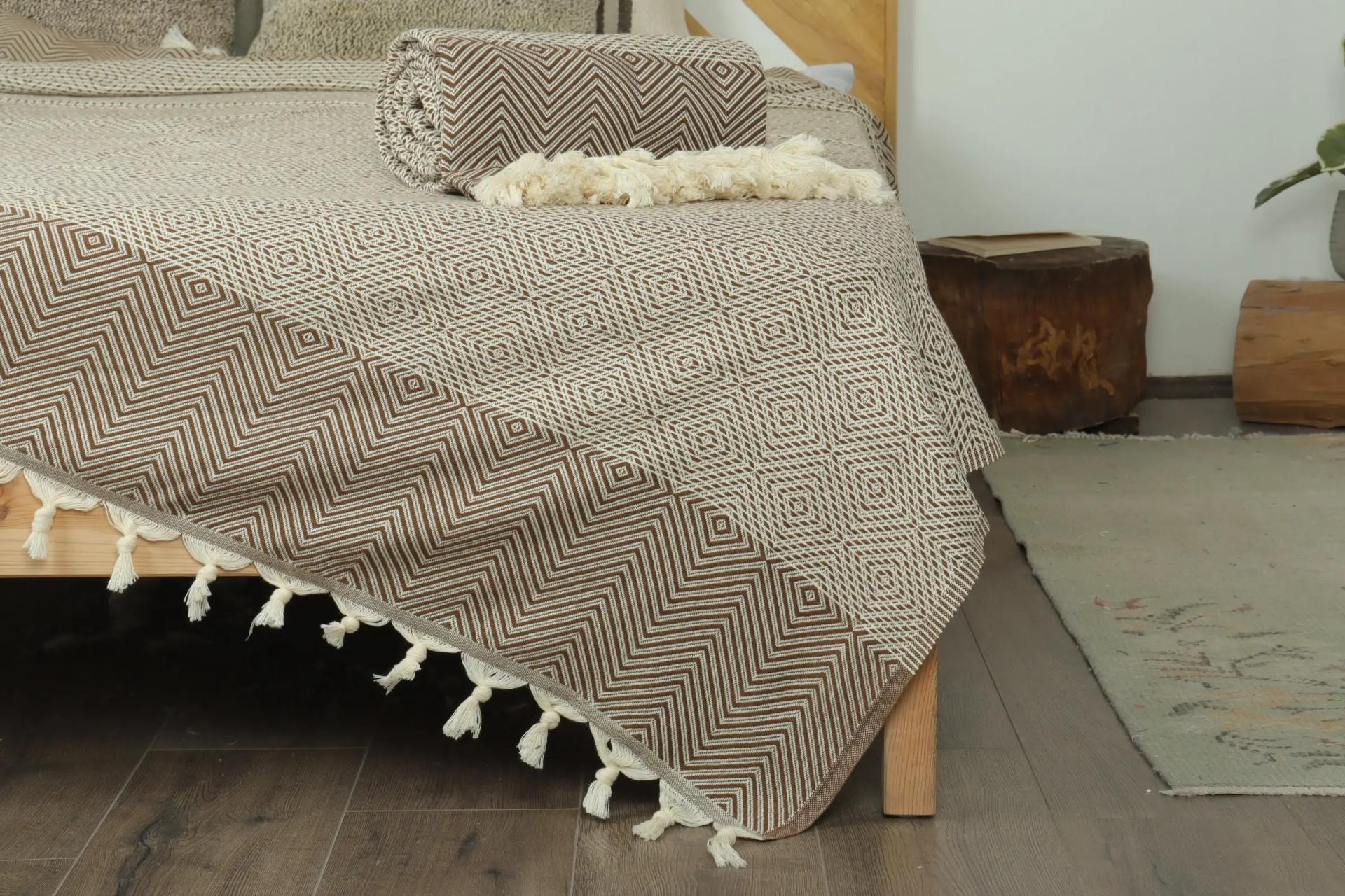 Large Towel, Turkish Blanket, Brown Throw, Diamond Blanket, 79x91 Inches Organic Cotton Bedspread, Warm Blanket, Designer Blanket,