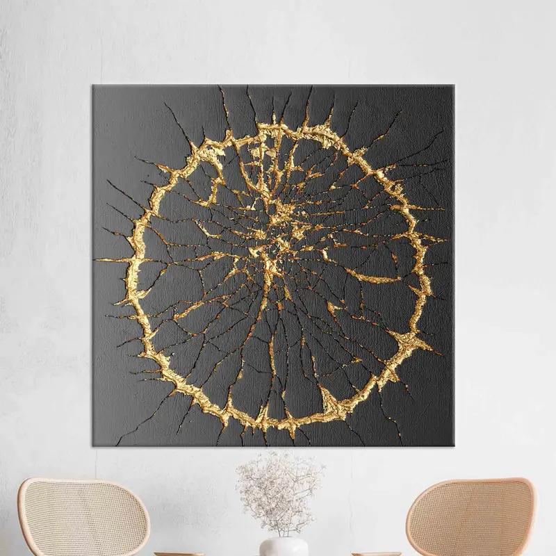 Luxury Kintsugi Black & Gold Printed Canvas - Contemporary Art - 1