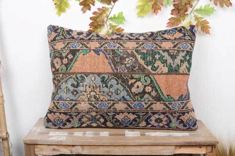 Brown & Bronze 20x28 Rectangle Patchwork Throw Pillow, Handmade Boho Pillow - 1