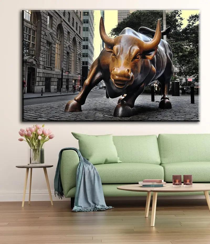 Bull Canvas, Carging Bull Statue, Wall Street Art, Bull Wall Art, Bull Décor, Regalo motivacional, Bull New York, estampado de toro, lienzo de dormitorio - 1