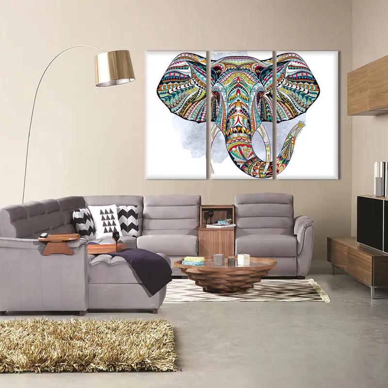 Arte de mandala de elefantes, lienzo de elefante étnico, arte estampado de animales, estampado de animales africanos, decoración de arte de pared, arte de lona dividida, arte étnico estampado - 1