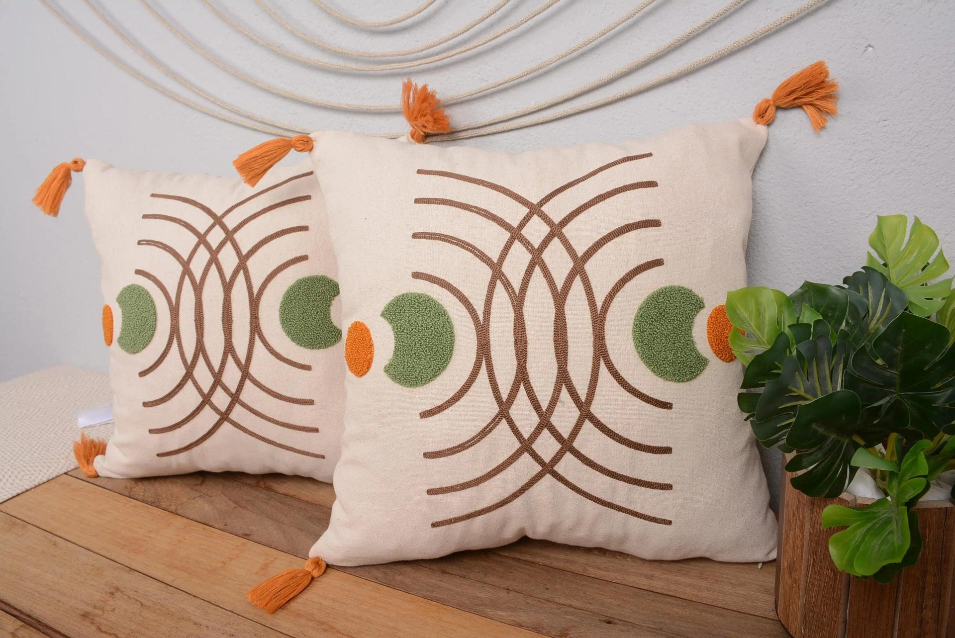 Handmade Southwestern Embroidered Pillow, Vintage Square Throw Pillow