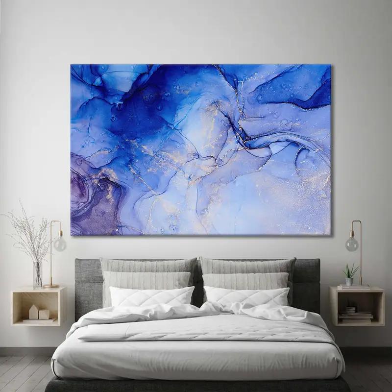 Marble azul abstracto, estampado de pared de lona de mármol, arte de mármol azul, arte de lienzo abstracto, pintura de lona, estampado de lona de mármol, póster de mármol, - 1