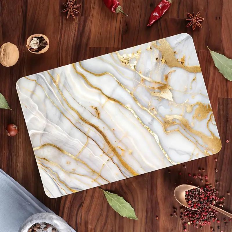 Gold-Edged White Marble Pattern Glass Cutting Board for Kitchen - 1