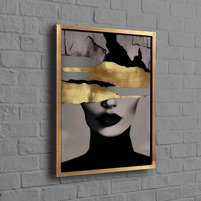 Golden Woman Abstract Art: Printed Canvas for Elegant Decor - 1