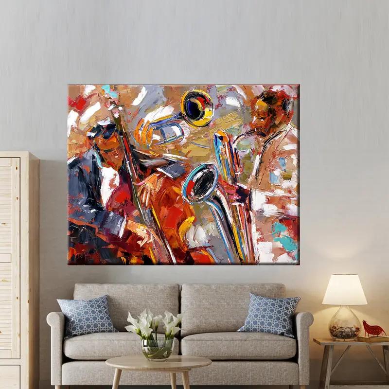 Arte de jazz abstracto, arte afroamericano, obras de arte de jazz, arte de pared de lona extra grande, arte contemporáneo, decoración de la sala de música, estampado de póster de jazz - 1