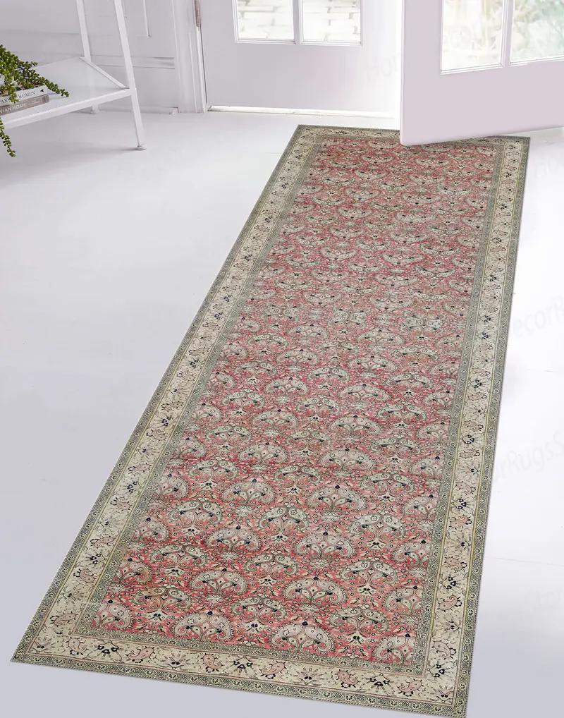 Beige Floral Pattern Printed Rug, Modern Floral Design - 1