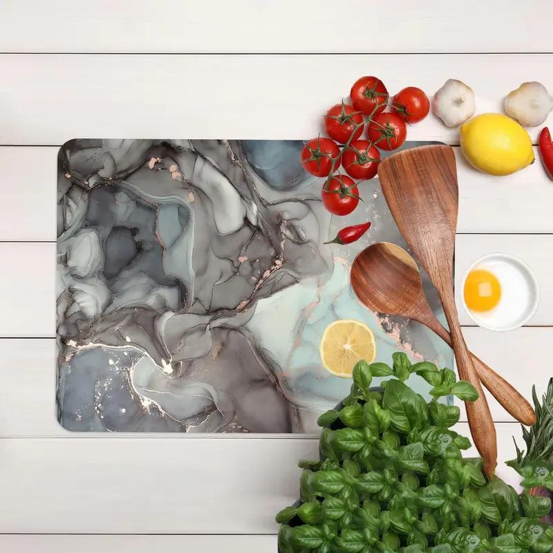 Shimmery Gray Marble Glass Cutting Board, Contemporary Kitchen Design - 1