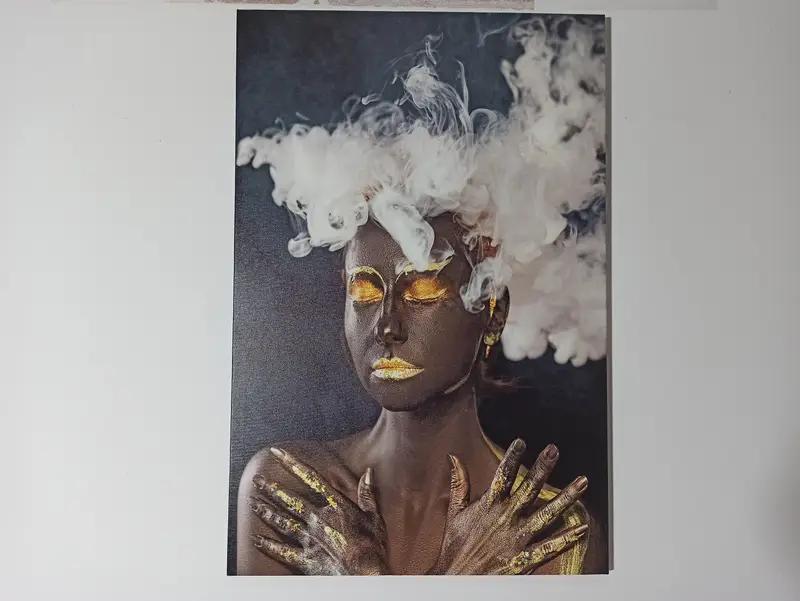 Lienzo de mujer negra, lienzo de arte de pared de mujer pensante, estampado de lona, decoración colgante de pared, mujer africana, arte de pared de decoración del hogar, pintura enmarcada, - 1