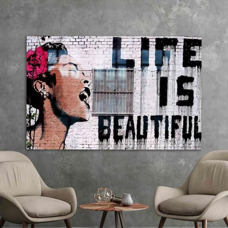 Elegant Printed Glass: Abstract Woman Graffiti Art Design - 1