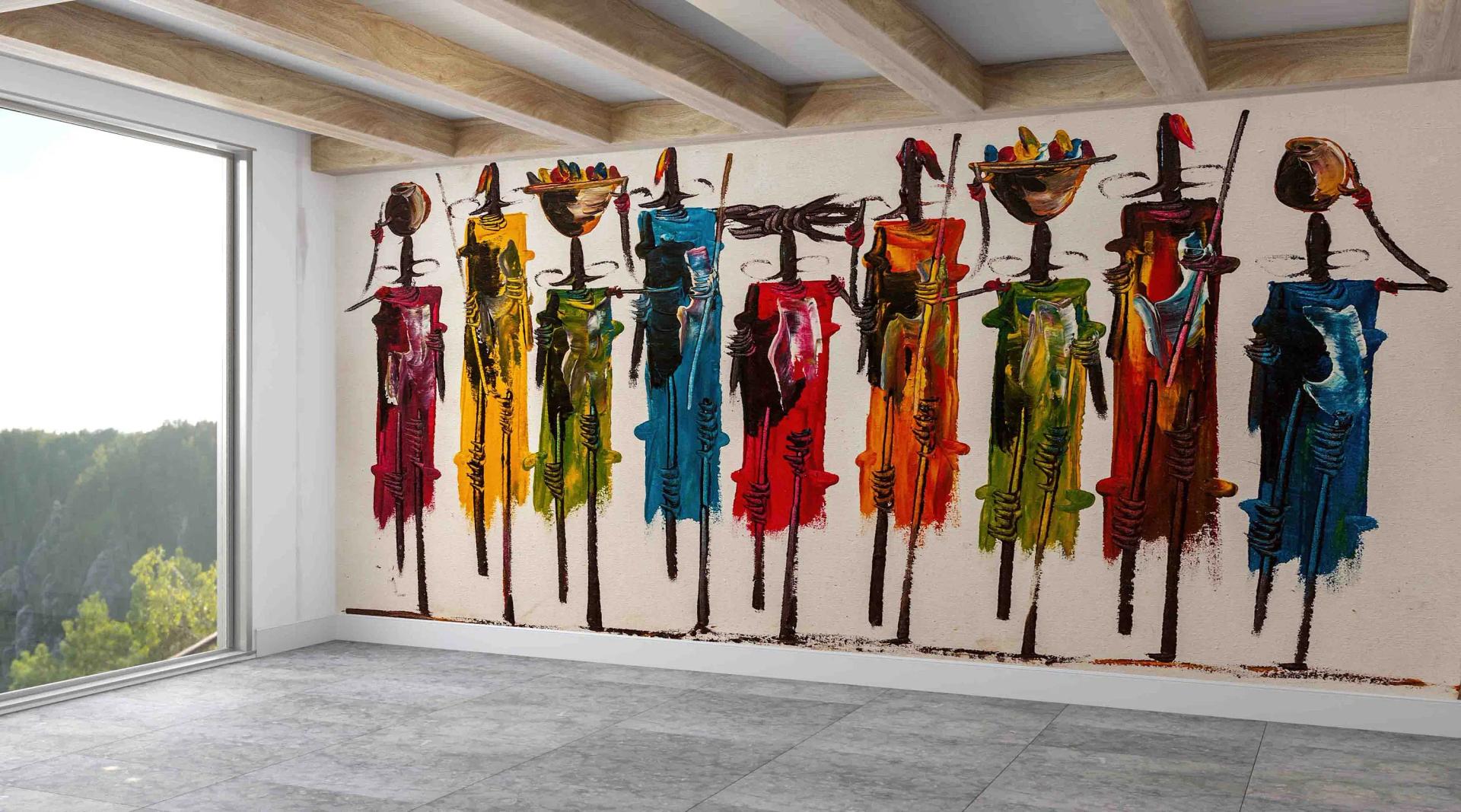 Elegant Masai Abstract African People Printed Wallpaper