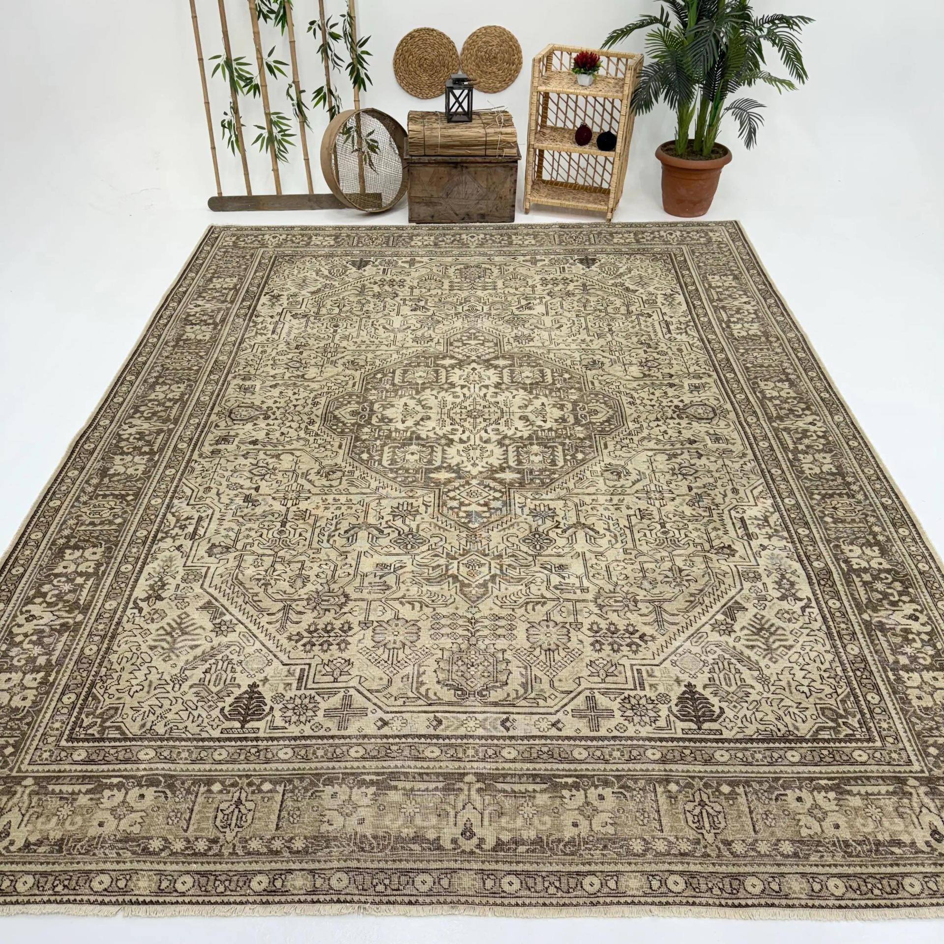 Brown & Beige Rug, 9.6x12.5 ft Solid Comfort
