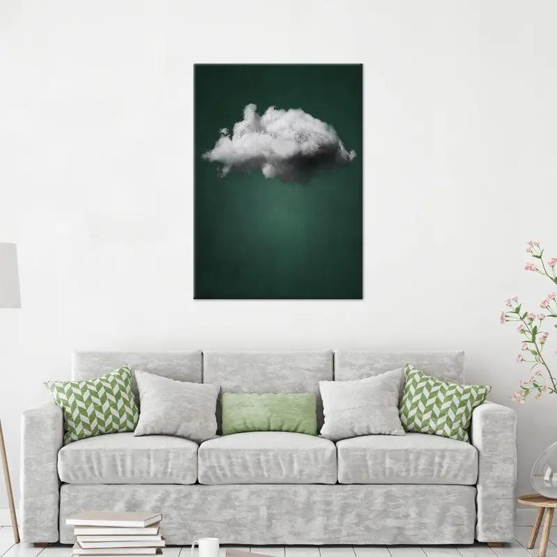 Arte de lona en la nube, arte verde, decoración, arte mínimo de pared, obras de arte surrealista, arte de lona de moda, decoración abstracta, arte moderno de lona, decoración de pared - 1