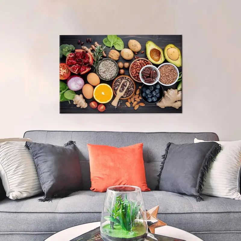 Arte de lona de frutas, arte de pared de verduras, obras de arte de especias, decoración de arte de la cocina, lona, regalo para chef, arte del comedor, arte de pared moderno - 1