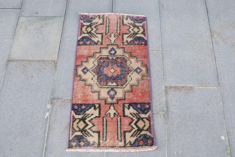 Alfombra roja y morada, diseño floral geométrico de 1,4x2,6 pies - 1