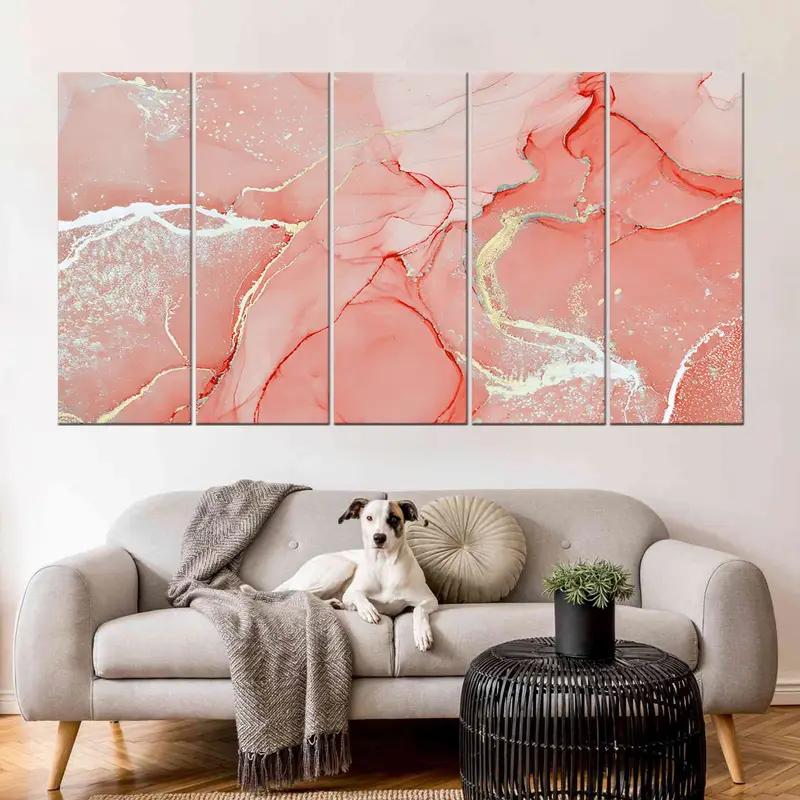 Arte de lona de decoración de la pared, lienzo de coral, pintura de lona de mármol, decoración de pared enmarcada, decoración de lona, lienzo de arte de pared, estampado de lona, colgante de pared, colgante de paredes, - 1